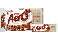 AERO Milk Chocolate, multipack, 4 x 42 gram portions. 100% sustainably sourced cocoa.