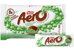 Barres AERO au chocolat et à la menthe poivrée, emballage multiple, 4 x 41 grammes.