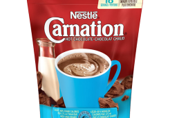 CARNATION Hot Chocolate Powder, Light with 60% fewer calories in a resealable bag. 225 grams makes 18 cups.