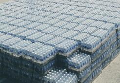 Large stacks of bottled water